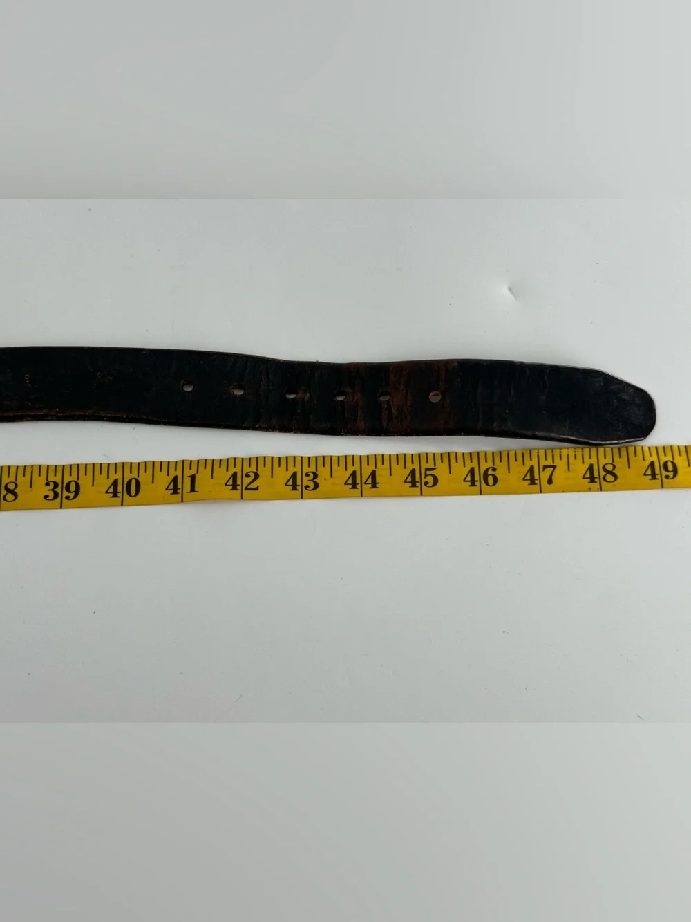 Vintage Black Leather Belt Worn In Distressed 42